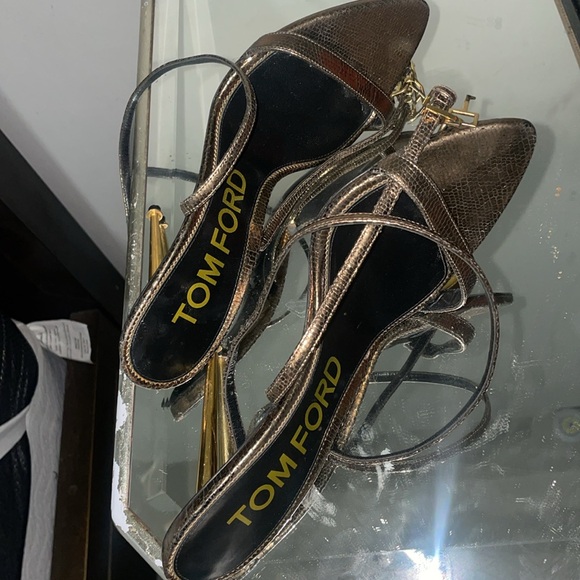 Tom Ford Authentic Lock Sandal Bronze Lizard High Heel! - Picture 3 of 6
